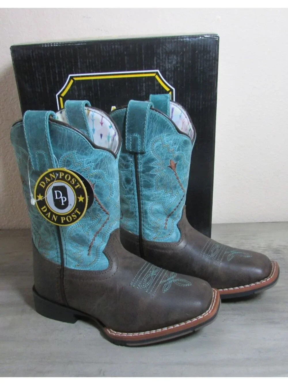 Dan Post Toddler Wide Square Toe Salina Western Boots Chocolate/Turquoise
